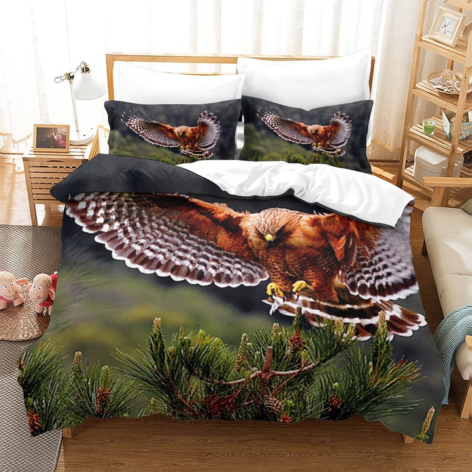 Housse de couette oiseaux anti-plis pour lit King Size sans corvée de repassage