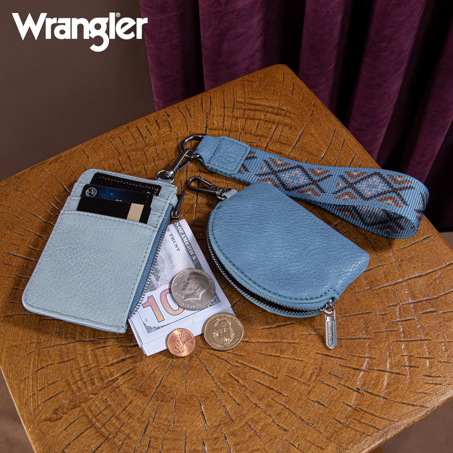 Wrangler Western Keychain Wristlet Wallets for Women Retro Dual Pouch Wristlet Credit Card Holder Wallet with Zipper Pocket WG2214-W0051JN - Image 6