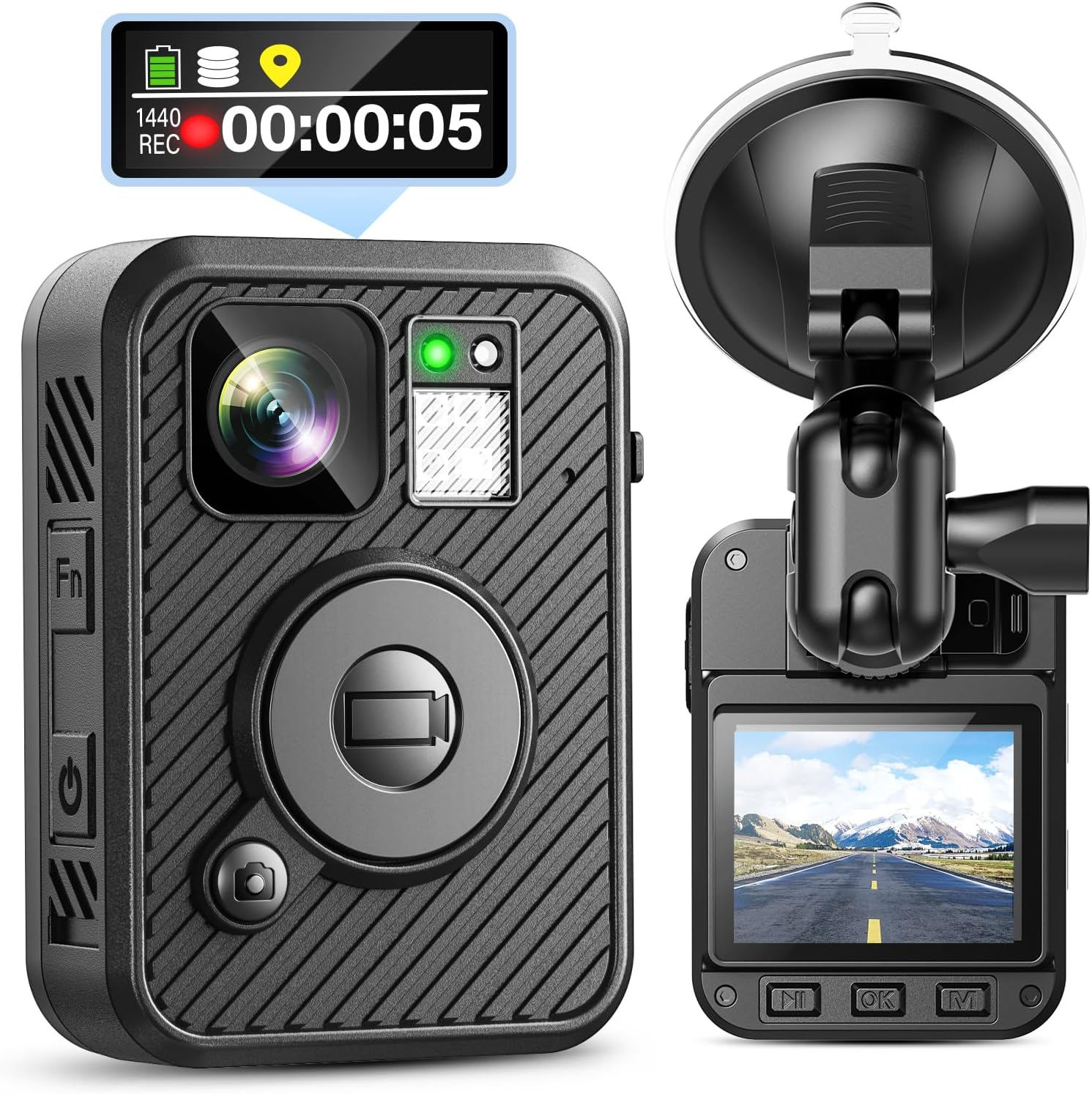 BOBLOV F2 128GB Body Camera with Dual-Screen, GPS Body Worn Camera, 2K Body Cam with Intuitive Large Button for HD Video Security Guard, Enforcement Officers, Drivers, Delivery Recording(128GB)