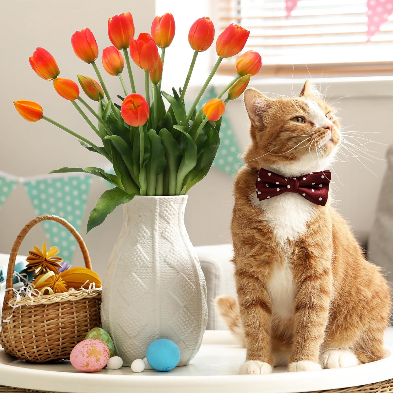 15PCS Artificial Tulips Realistic Orange Faux Latex Flowers Lifelike Fake Tulip Bouquet Flowers Arrangements for Wedding Home Kitchen Garden Table Party Decoration - Image 5