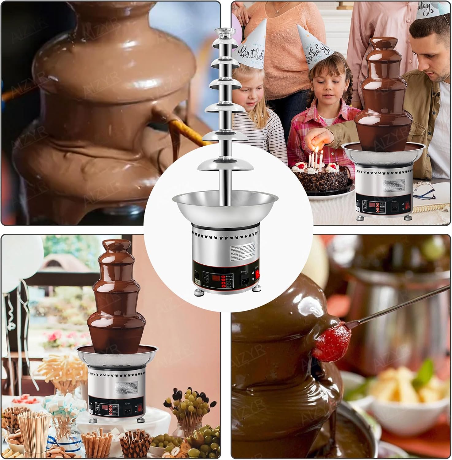 AIZYR Commercial Chocolate Fountain Stainless Steel Electric Chocolate Fountain Machine Hot Fondue Fountain Machine for Chocolate, BBQ Sauce, Cheese, Liqueurs,7 Tiers image 5
