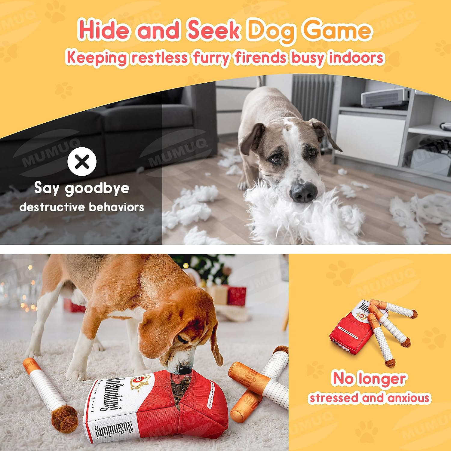 Funny Plush Dog Toy, 3 Packs, Giggling Puff Stick Toy with Box | Interactive Squeaky Toy for Small to Medium Breeds, Funny Puppy Gift, Dog Accessories