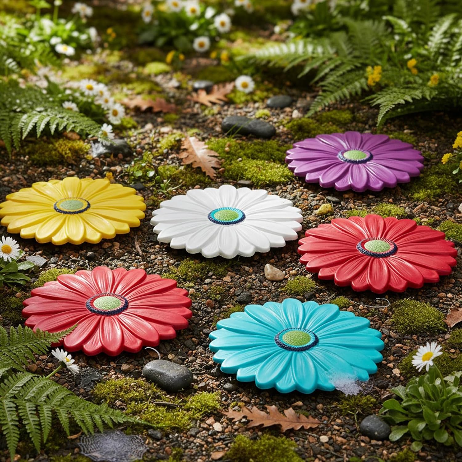 Landical 6 Pack Decorative Stepping Stones for Garden 10 Inch Cement Flower Stepping Stones Decoration for Patio Walkway Yard Outdoor (Daisy)