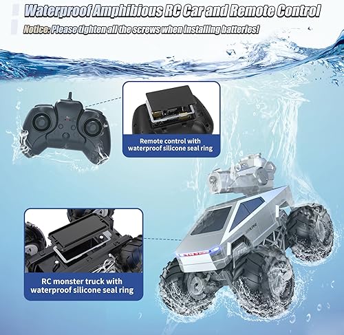 Miniatura 6 de Coche de control remoto 116, 2.4GHz Shoot Water RC Cars, camión RC anfibio 4WD, camión monstruo de control remoto todoterreno todo terreno, juguete