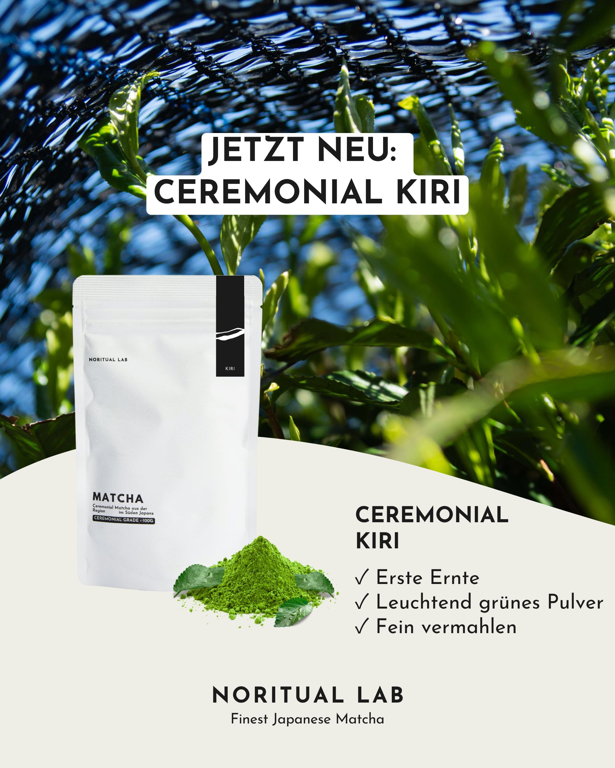 Ceremonial Matcha Kiri - Reines Grüntee-Pulver aus Japan - Original Japanischer Tee der Ersten Ernte - 100% Natürlich & Laborgeprüft - 100g