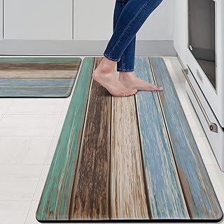 MAYHMYO Teal Farmhouse Anti-Fatigue Kitchen Mats