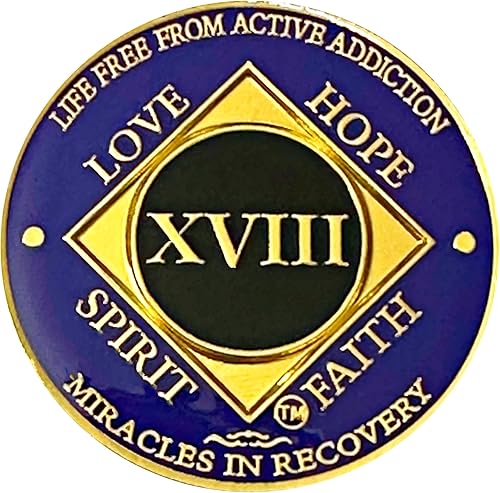 NA Medallón chapado en color dorado de 18 años, moneda de recuperación, ficha NA, chip de recuperación anónimo de narcóticos