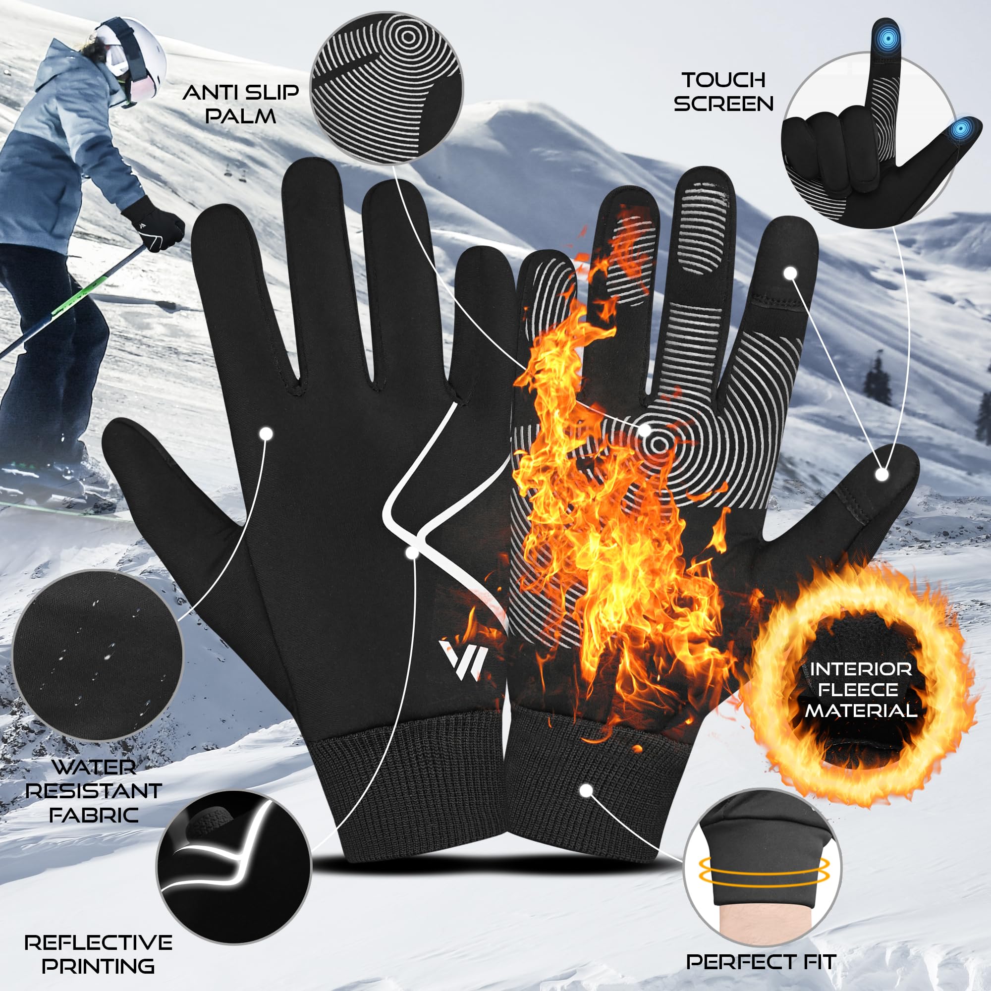 WESTWOOD FOX Guantes de invierno para correr, cálidos, ligeros, antideslizantes, guantes de ciclismo para pantalla táctil para hombres y mujeres, guantes de forro térmico para deportes, trabajo,