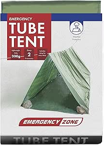 Emergency Zone Reflective &amp; Green Survival 2 Person Tube Tents. Available in 1, 2, 3, 48 Packs.