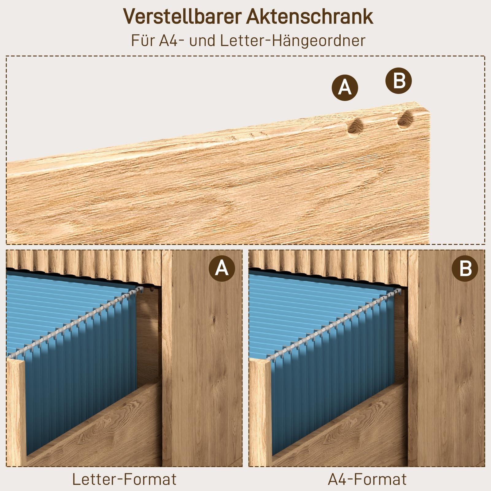 Eichenfarbener geriffelter Schreibtisch mit Schubladen, Holz Computertisch | Bürotisch mit Stauraum, Stabile Holzverarbeitung, praktische Schubladen, platzsparend, abwischbare Oberfläche