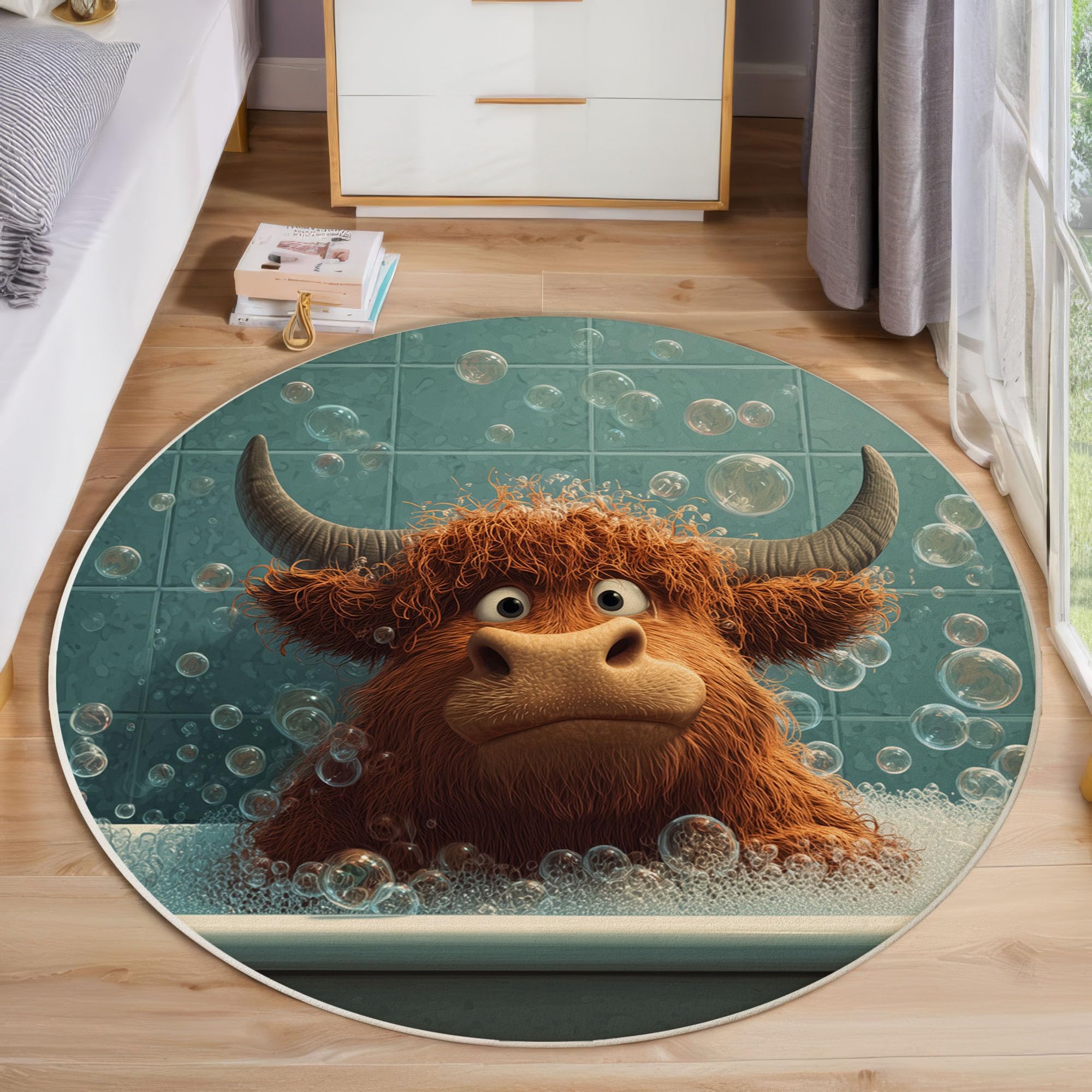 Tapis antidérapant Highland Cattle en poil ras doux de grande taille 100 cm
