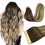 DOORES Tape in Hair Extensions Human Hair Balayage Walnut Brown to Ash Brown and Bleach Blonde 16 Inch 20pcs 50g Straight Real Hair Extensions