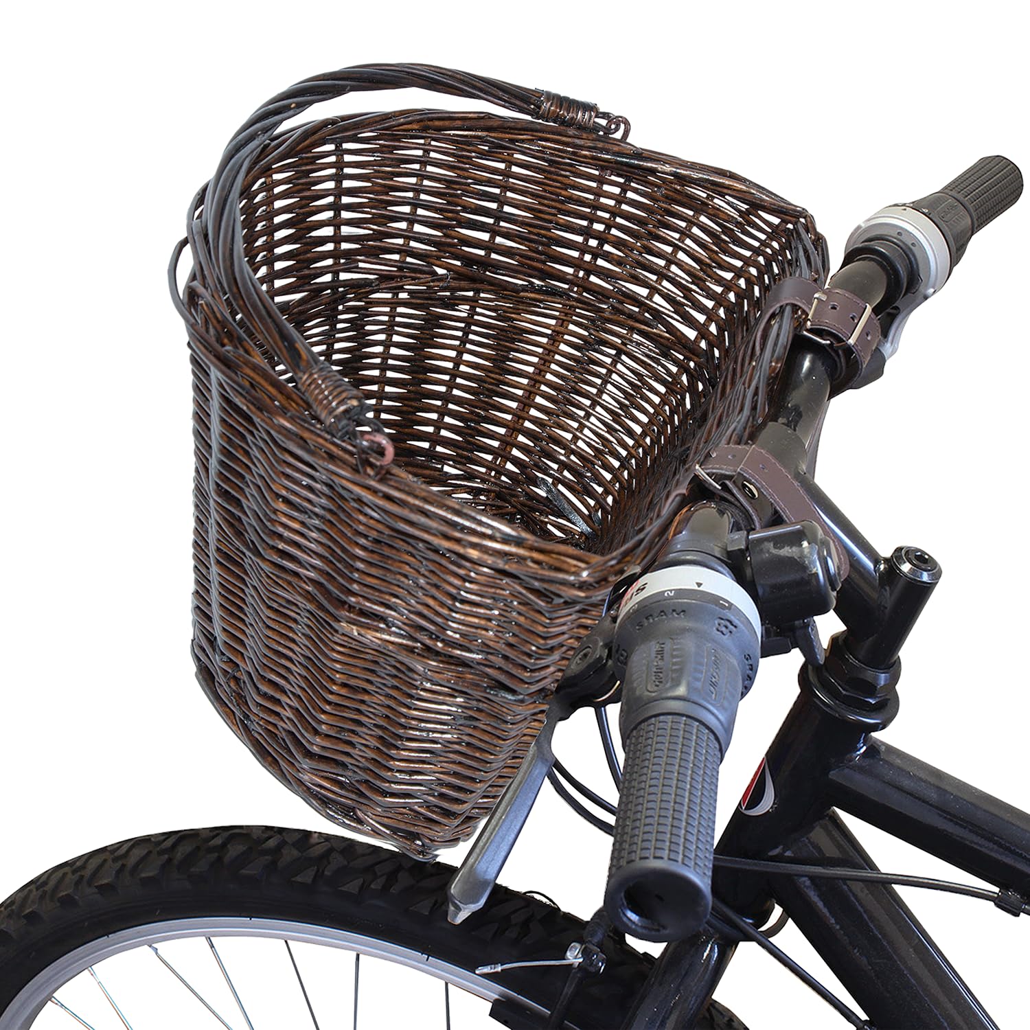 Natural Wicker Bike Basket Hand bar Cycling Bike Bag Shopping Basket With Handle Weatherproof (Brown)