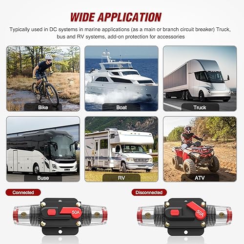 Miniatura 49 de Nilight - Disyuntor en línea de 60 A, reiniciable, 12-24 V CC, portafusibles de reinicio manual, calibre 3-15 AWG, protección contra sobrecarga