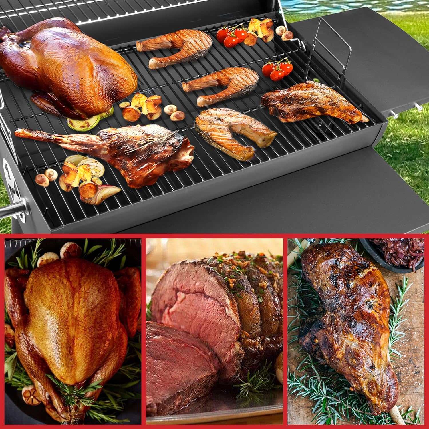 Kendane Barrel Charcoal Grill, Large Charcoal Grills with Front and Side Shelf, 627 Square Inches Cooking Grid, Outdoor BBQ Grill, Perfect for Backyard Camping, Patio Parties, and Picnics