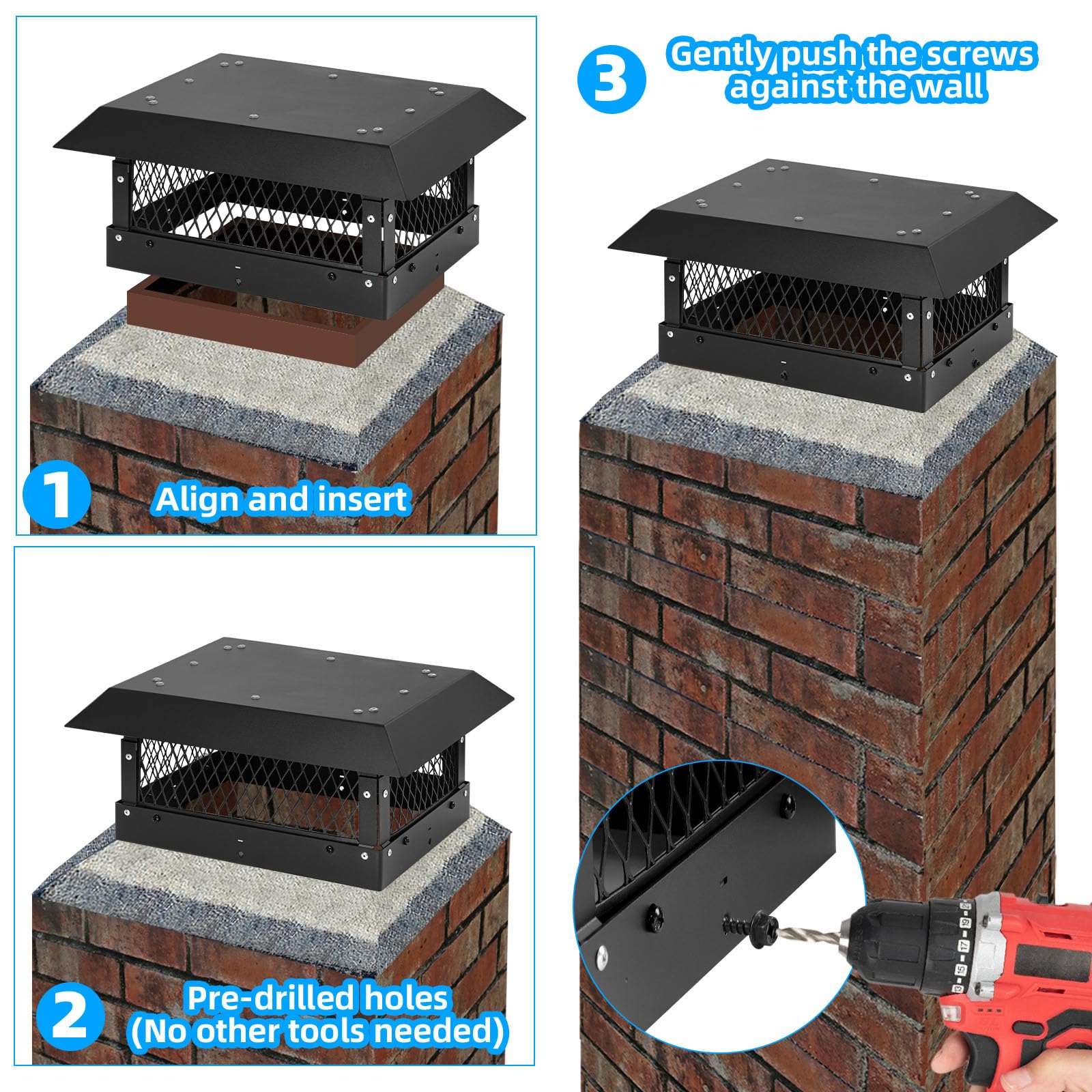 Tapa de chimenea para chimenea, tapas de chimenea para exteriores, 9 x 13 pulgadas, cubierta de chimenea para chimenea, tapa de lluvia, cubierta protectora superior de chimenea para chimenea, cubierta