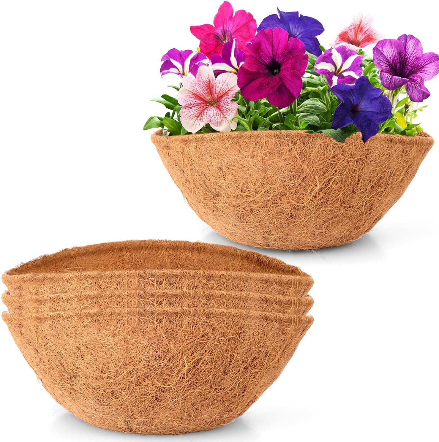 LAVEVE Coco Coir Liner Replacement for Plant Hanging Basket, 6 PCS 14 Inches Round Thick Coconut Fiber Liners for Garden Flowers Vegetables Pot, Box Planter