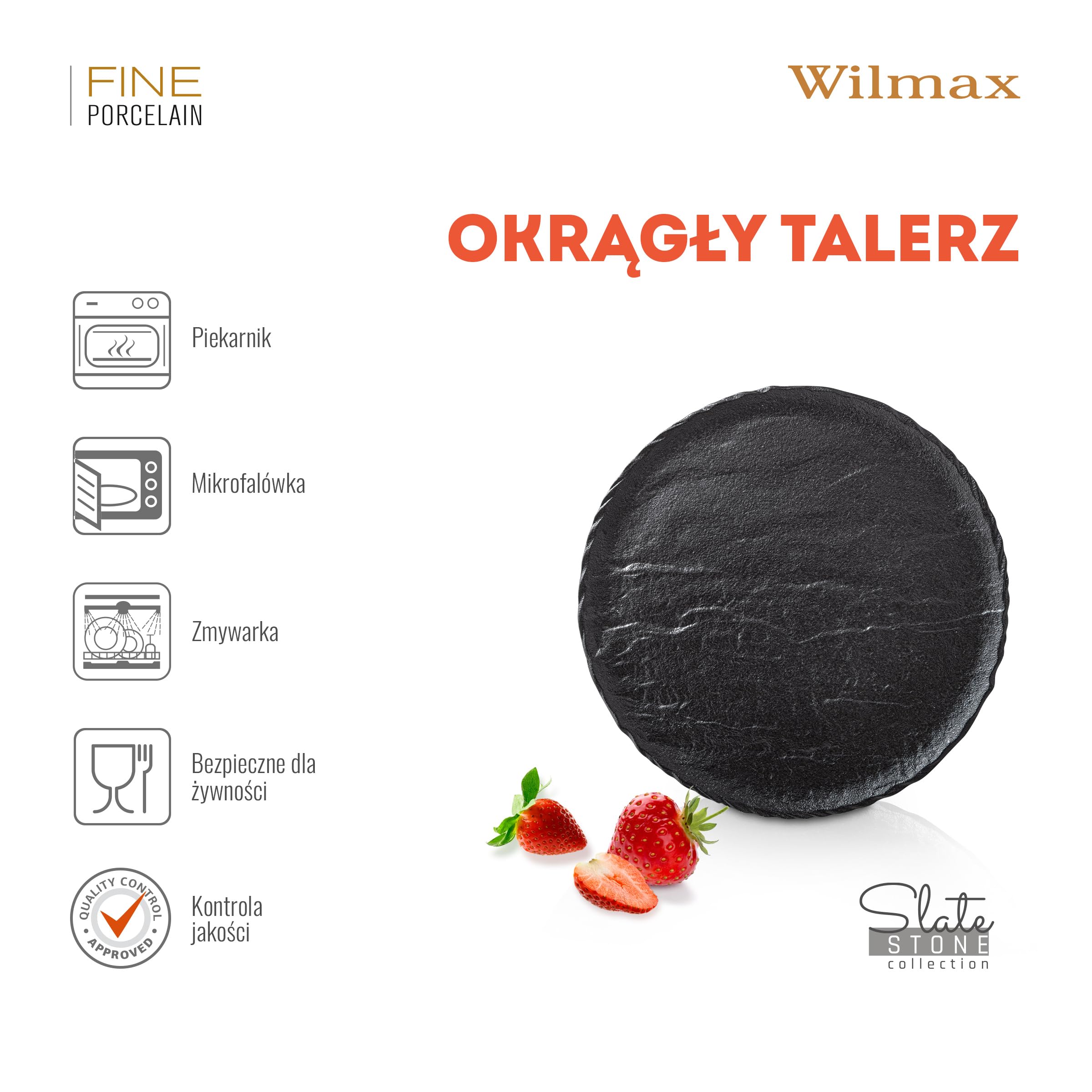 Wilmax talerze - 6 sztuk z porcelany | czarne talerze obiadowe | imitacja kamienia | talerze obiadowe do różnych potraw, gospodarstwa domowego, gastronomii | glazurowane ręcznie | nadają się do mycia