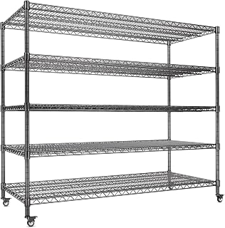 AIRAJ 5-lagiges Regal,Schwerlastregal mit Rädern,1600 kg Metallregal,Höhenverstellbaren Einlegeböden,Metallregal Kellerregal Werkstattregal Regal,140×46×186cm schwarz