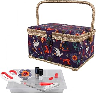 SINGER Sewing Basket with Sewing Kit, Needles, Thread, Scissors, and Notions- Purple