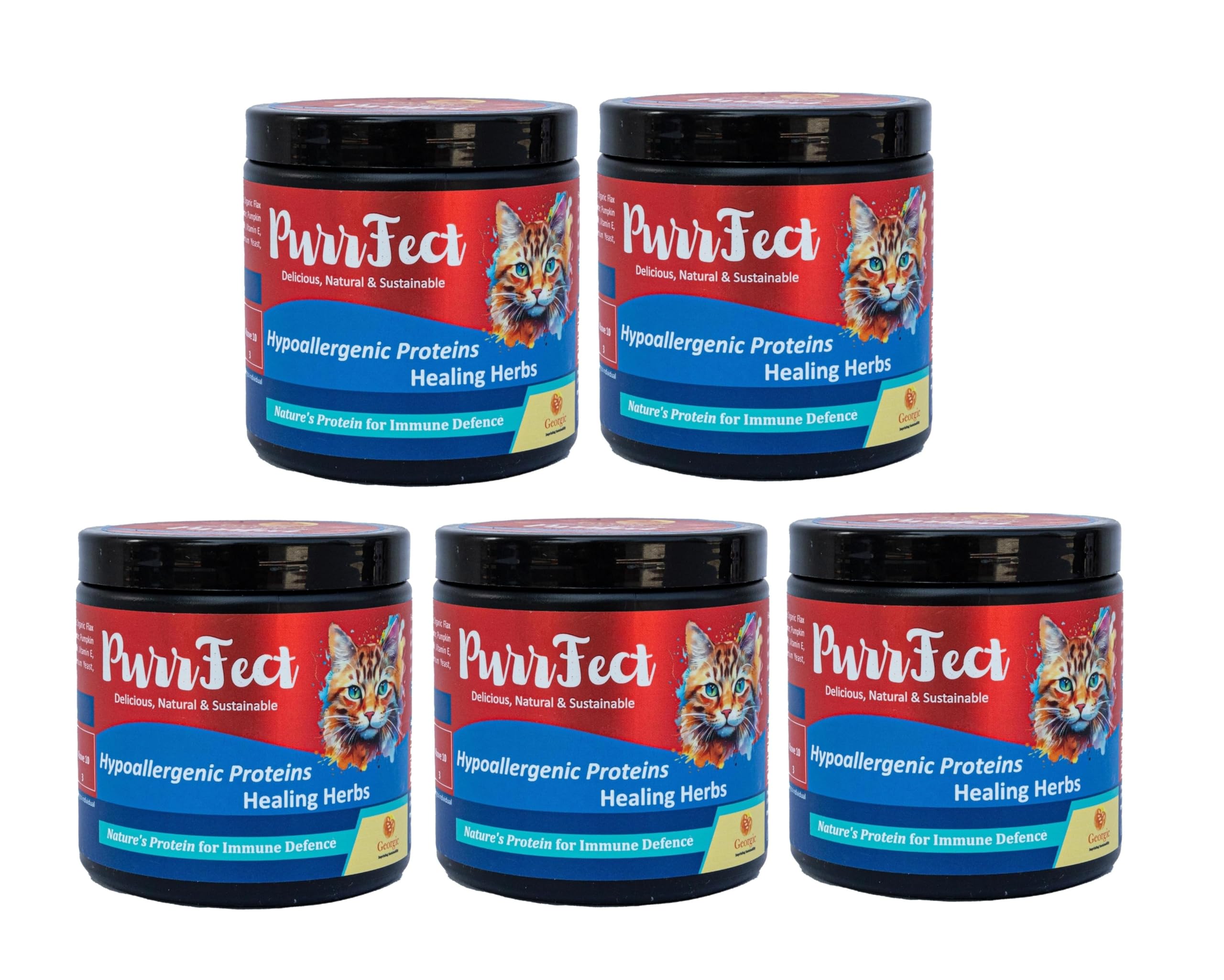 Cat Supplement Topper Powder | Omega 3 6, Amino Acids, Probiotics, Multivitamin | Skin, Coat, Joint, Gut Nutrition | Collagen for Kitten to Adult Cats | Food Additive | 5x150g