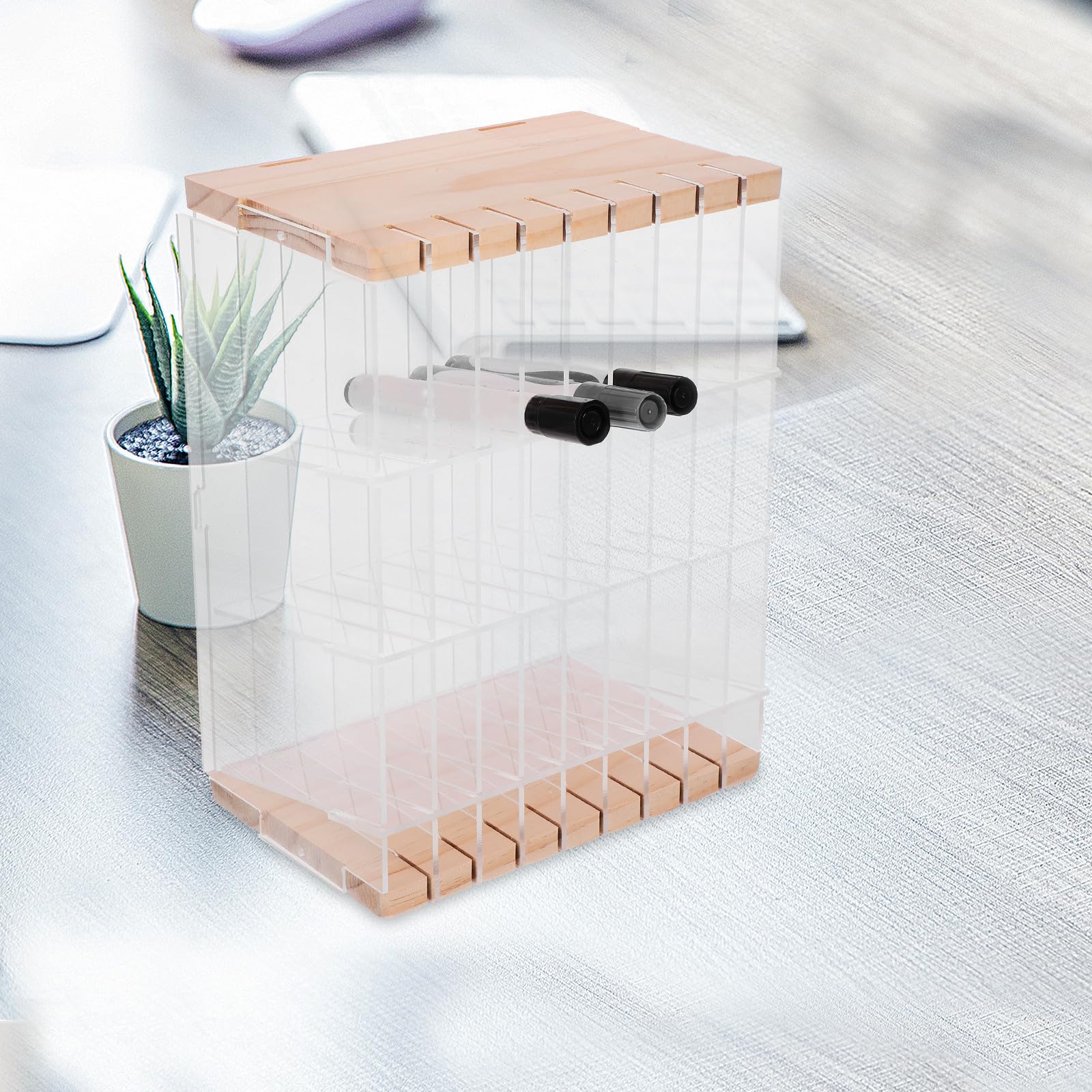 Levemolo Transparenter Acryl Markerstifthalter Fächern Multifunktionaler Schreibtisch Organizer für Büro und Schule Großer Desktop Aufbewahrungsständer für Stifte und Marker