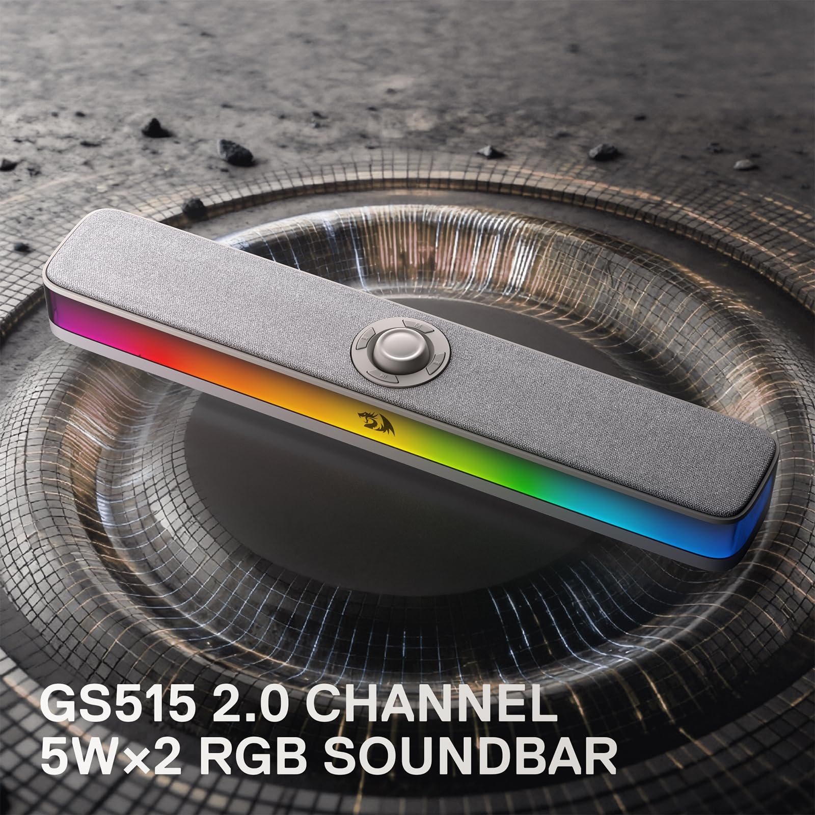 Redragon GS515 Barre Son Bureau RVB BT 53 USBC Gris | Barre son bureau RVB son stereo 20 BT 53 connexion stable alimentation USBC USB design compact gris