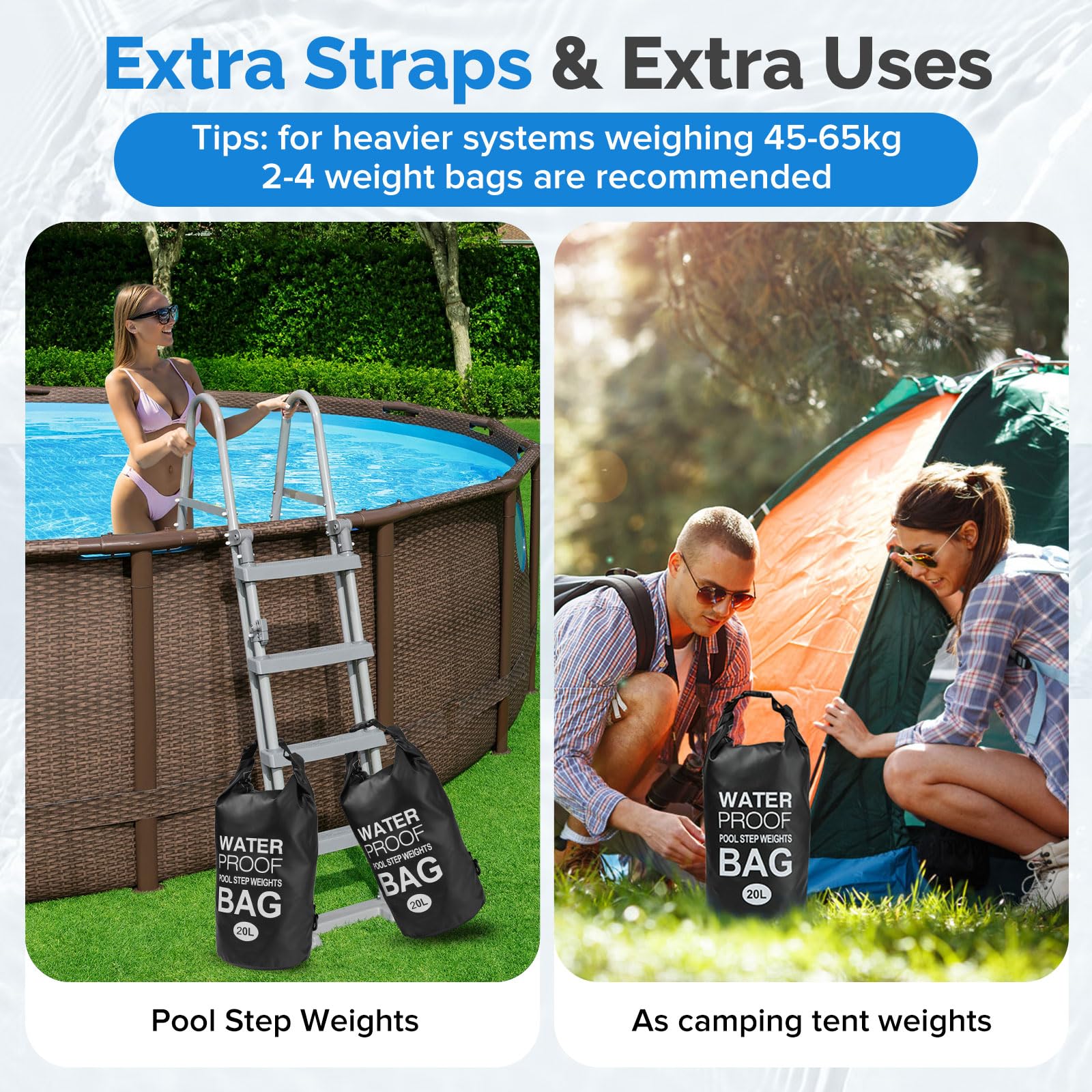 Yeabett Wodoszczelna torba plażowa z regulowanym paskiem na ramię, do pływania, na kemping, do pływania kajakiem, na plażę, czarny, 20L(1-Pack), Wodoszczelne kieszenie