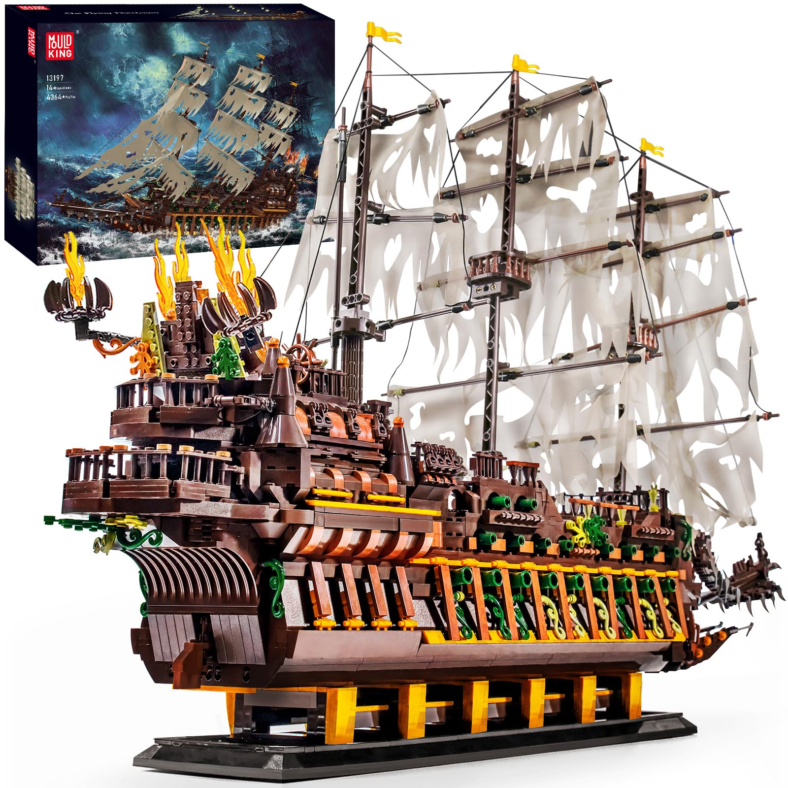 Mould King 13197 Piratenschiff Klemmbausteine Bausteine Kit, 4364+ Stück MOC Fliegenden Holländers groß Segelschiff Spielzeug, Schiff Modell Bausatz für Teenager 14+ /Erwachsene