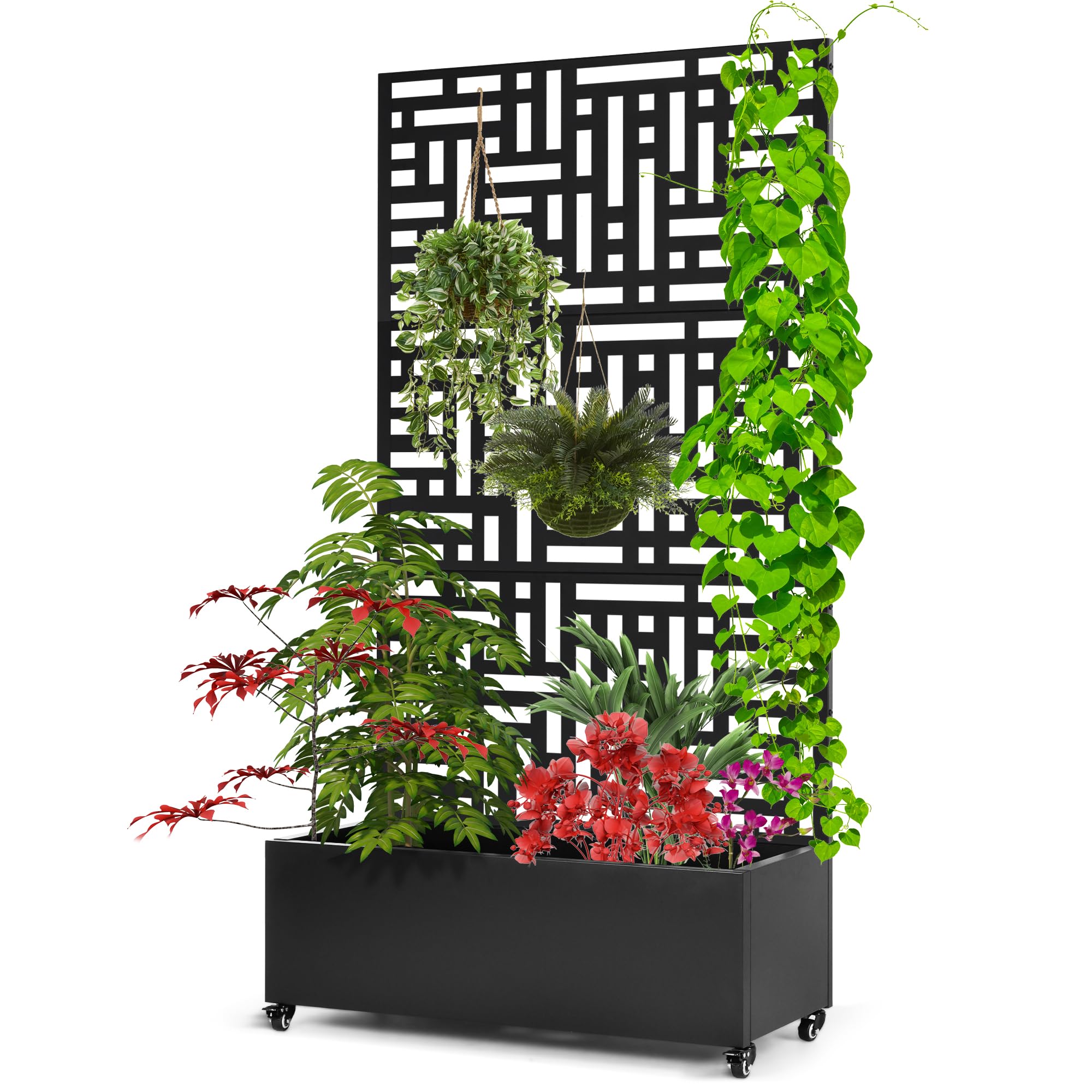SEAdeerCH Pflanzkasten aus Metall mit Spalier (180 x 90 x 40 cm) – Natürlicher Sichtschutz mit Rankgitter. Mobiler Pflanzkübel auf Rollen, wetterfest & stabil.für Kletterpflanzen, Terrasse oder Garten