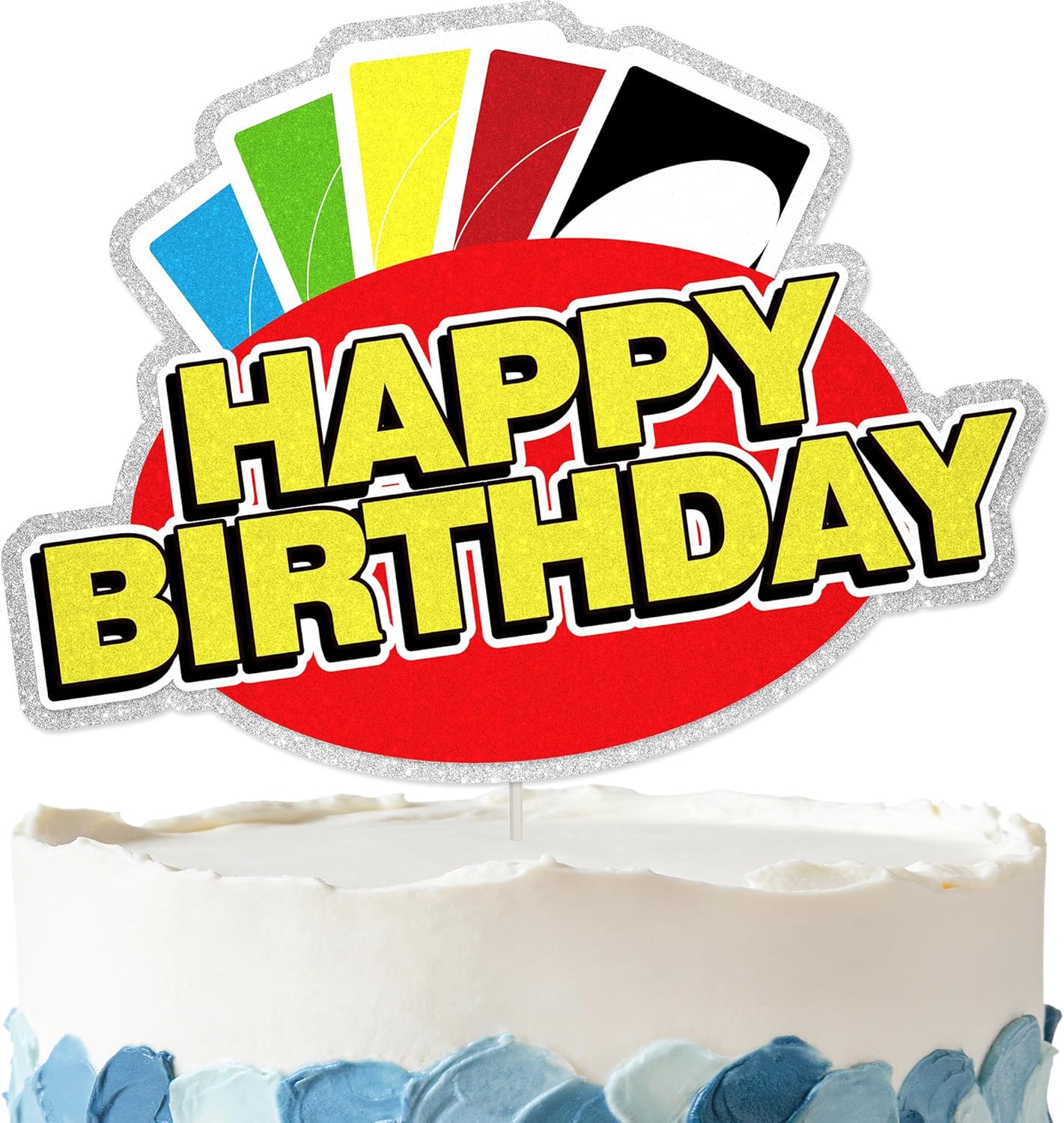 Card Game Happy Birthday Cake Topper - Glitter Colorful Playing Cards Party Decorations For Game Night Birthday Party Cake Décor