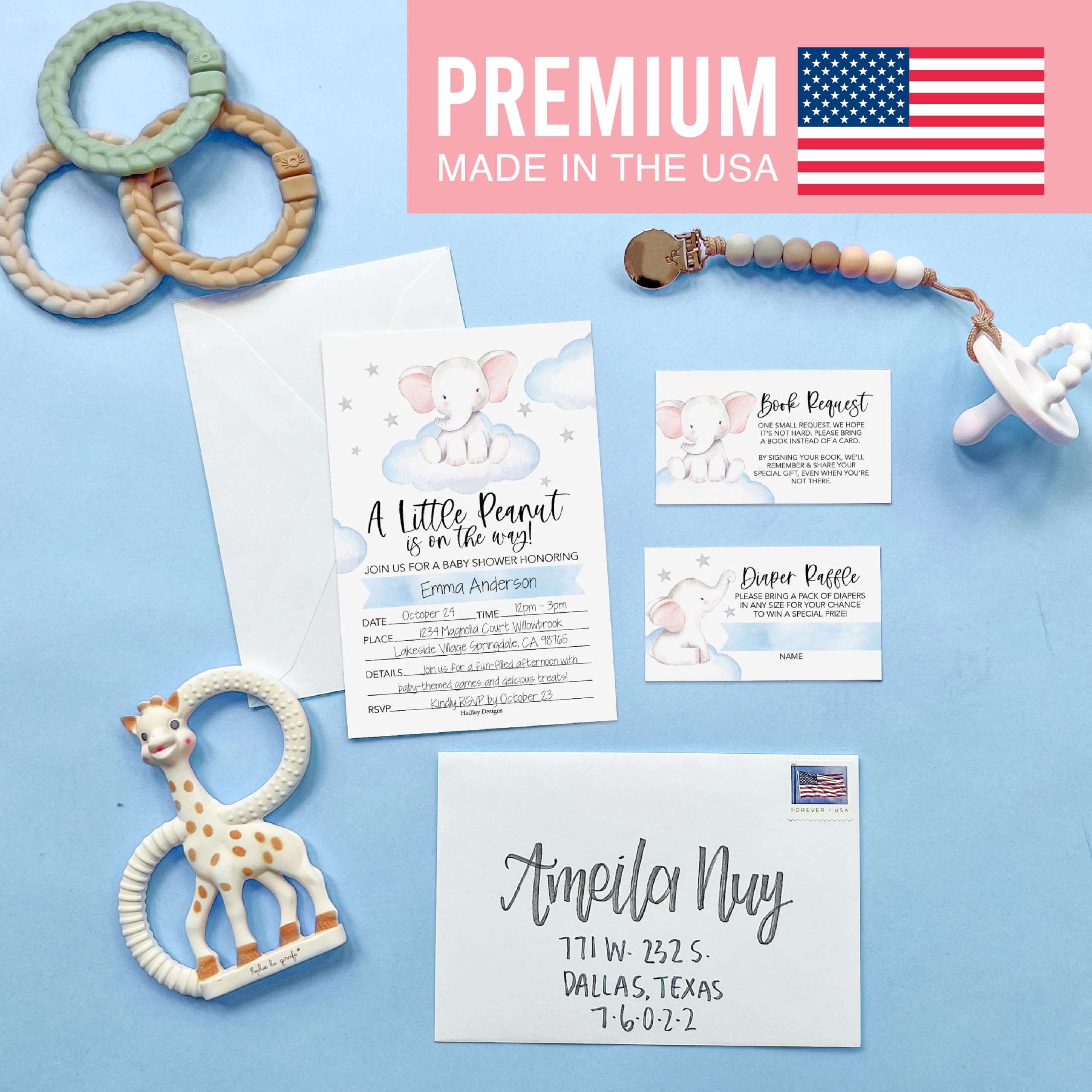 Baby Shower Invitations Elephant For Boy - 15 Cards With Diaper Raffle \u0026  Book Request Elephant Theme Boy Shower Invites With Diaper Raffle, image size:2560x2560