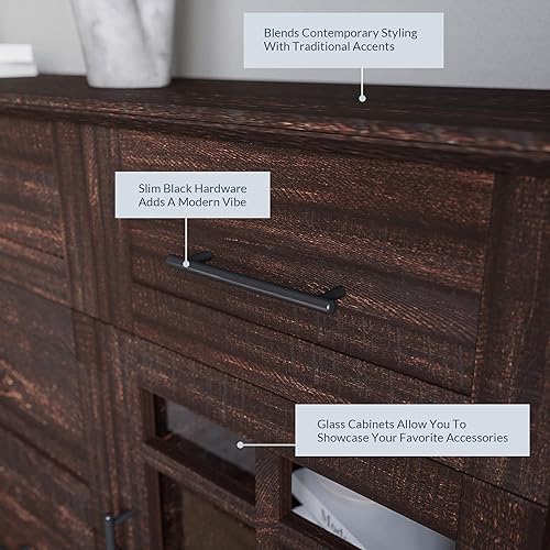 Miniatura 6 de BELLEZE Astorga - Mesa consola de buffet, mueble multimedia versátil con cajones y estantes ajustables, 58 pulgadas, color café expreso