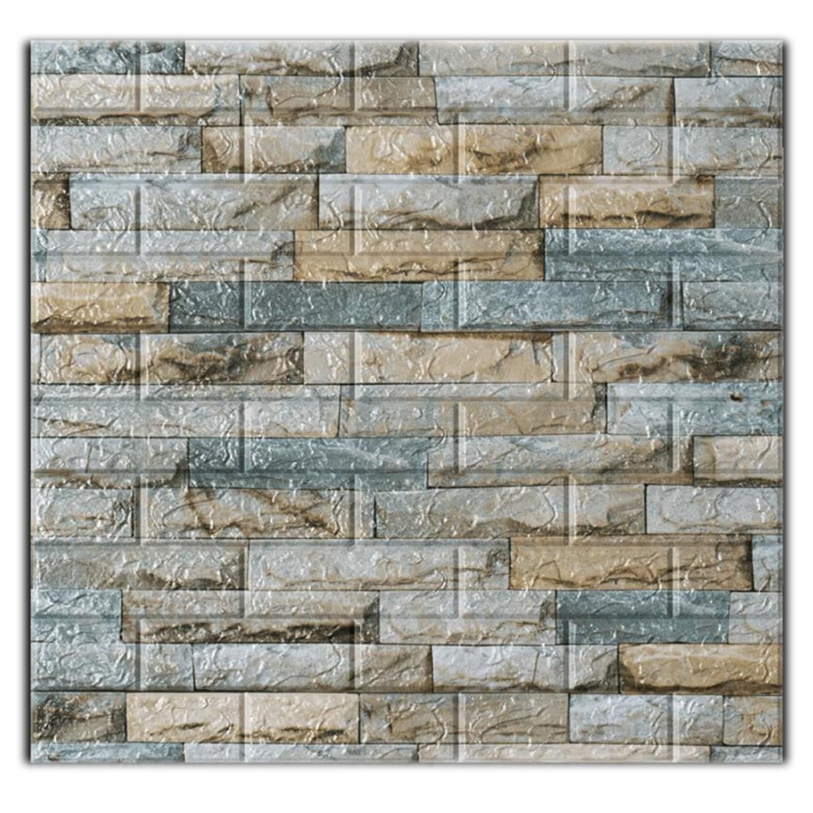 10 Pezzi Similpelle 3D in Finta Pietra Stile Mattone Pellicole Adesive per Mobili e Pareti,C,70X77cm
