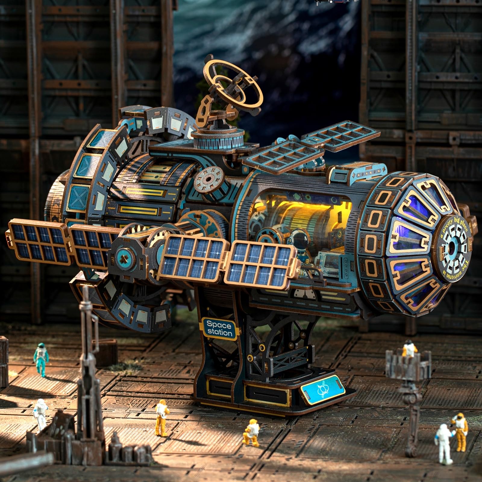 Jorival Celestigon Station - Puzzle meccanico 3D in legno 3D rotante a 360° per adulti, set di costruzione della stazione spaziale interstellare assemblata fai da te, modello giocattolo spaziale per