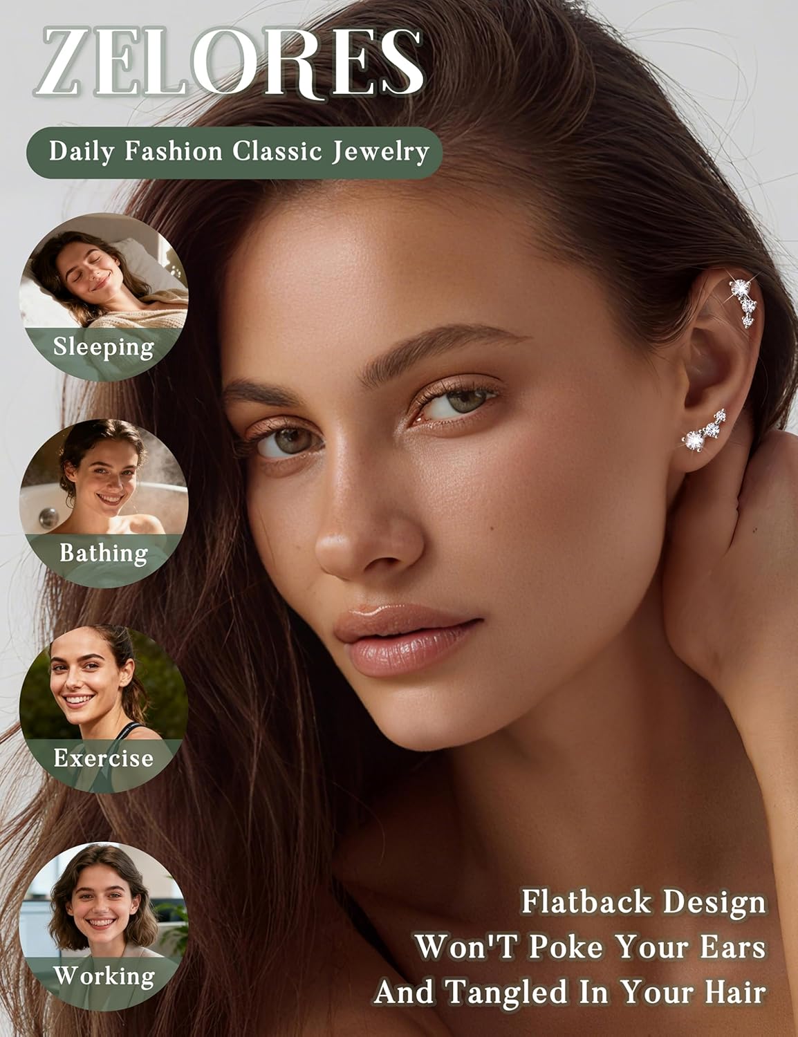 925 Sterling Silver Post Cartilage Earrings Hypoallergenic Flat back Stud Earrings for Women Trendy 14K Gold Plated CZ FlatBack Conch Tragus Helix Piercing Jewelry - Image 2