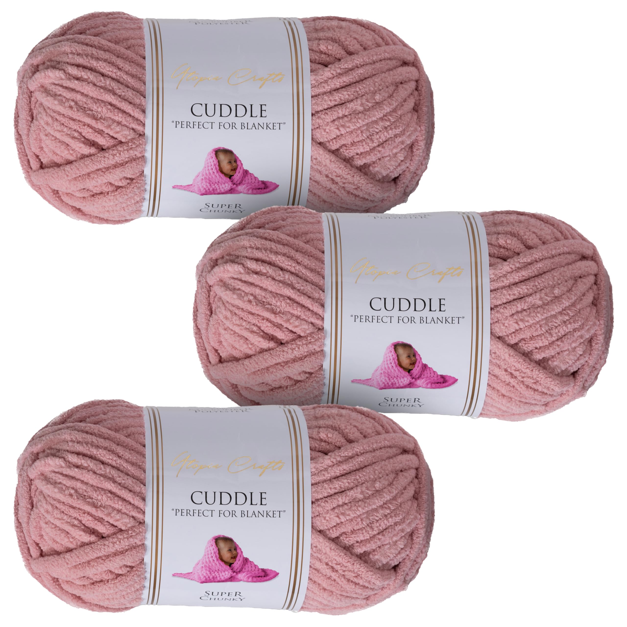 Utopia Crafts Cuddle Super Chunky Chenille Yarn Dusty Pink, 100g 60m Ball, Fluffy, Soft & Easy to Use