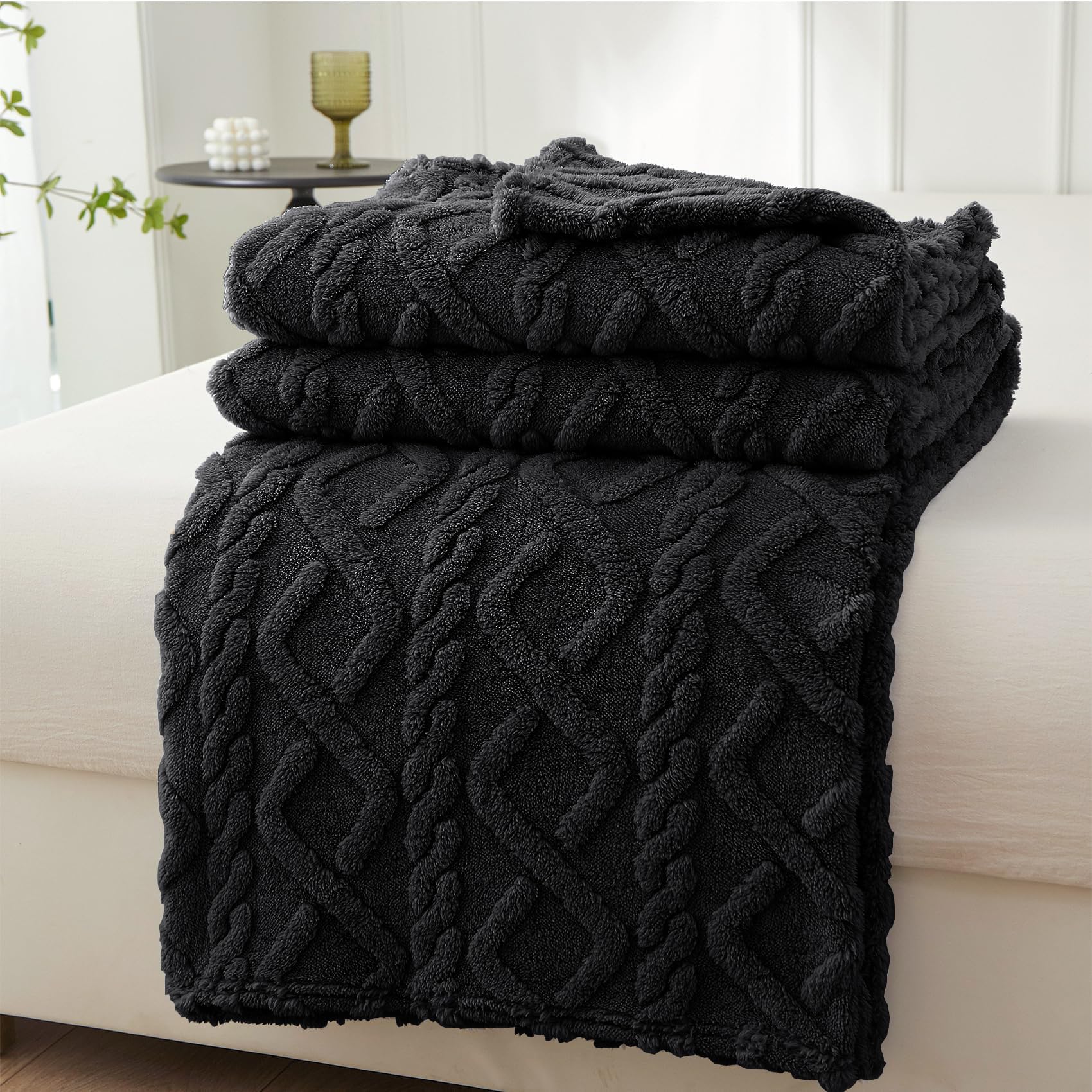 Mezzar Manta Sofa, Plaid Mantas Sofa Verano para Cama Suave y Peluda de Doble Cara para Niños y Adultos, Flannel Blanket para Toda Estación (Negro, 130 * 150CM)