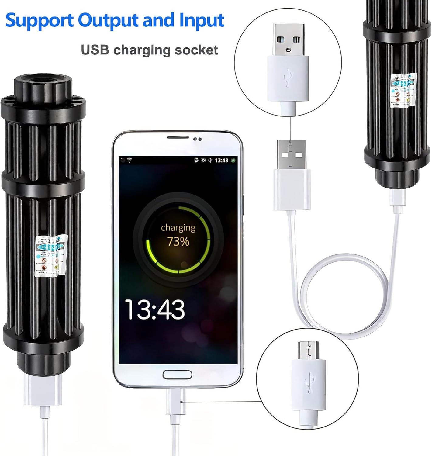 Blue Flashlight, Long Range Blue Flash Light with Adjustable Focus, Rechargeable Handheld Light for Hiking, Camping, Fishing