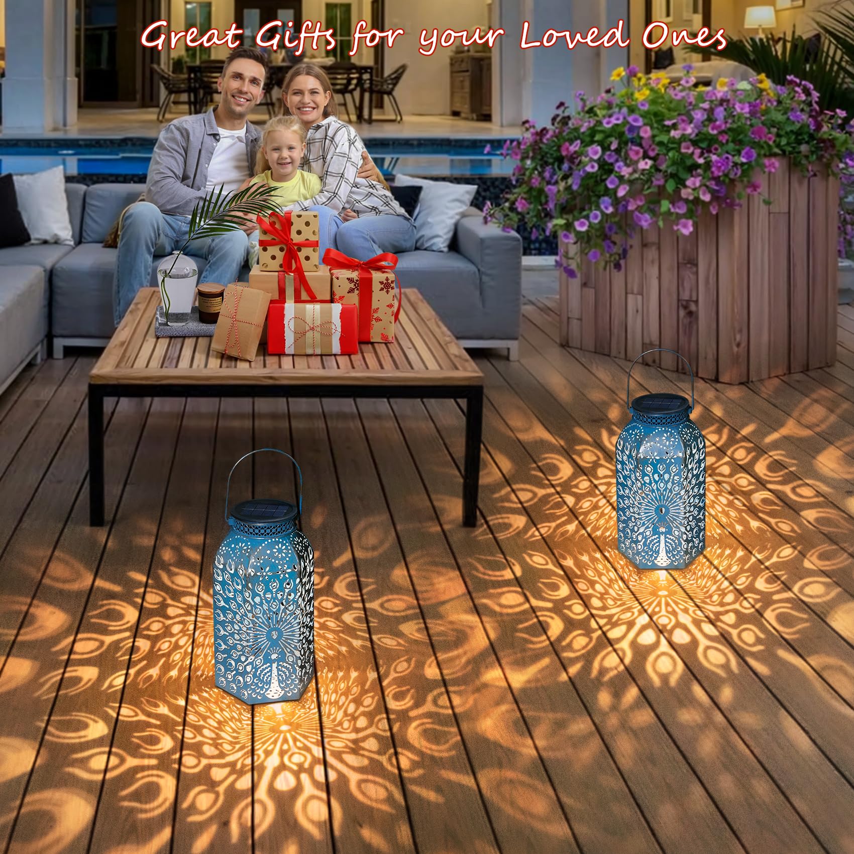 Lanterne solari per esterni, impermeabili, a forma di pavone, grandi luci da tavolo a energia solare, ideali come regalo per giardinaggio, arte del cortile, esterni, patio, compleanno, festa della