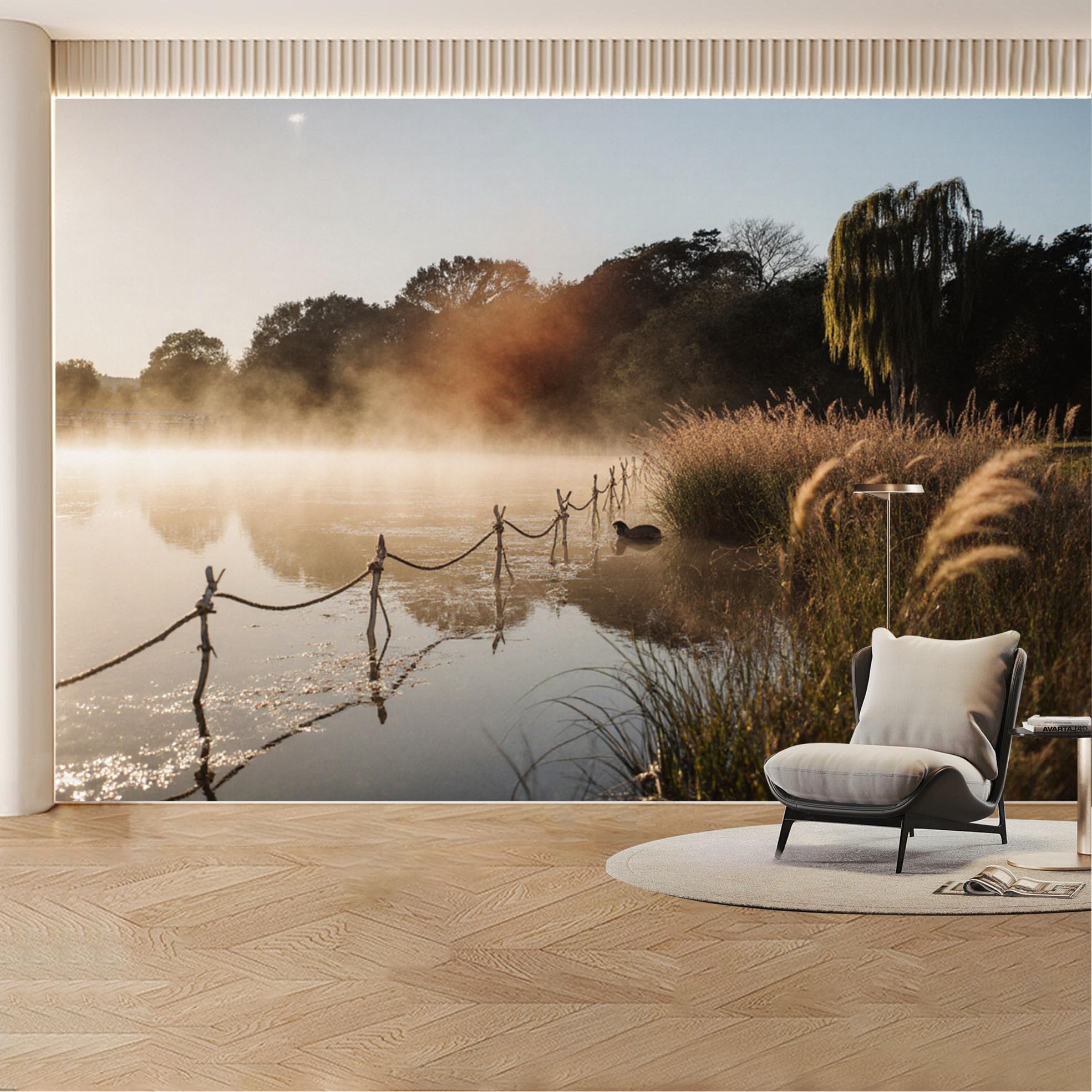 Custom Wall Mural Wallpaper Misty Lake Landscape Nature Wall Decor Large Wall Art Nordic Sunset Removable SelfAdhesive Large Photo for Living Room， Bedroom， Office