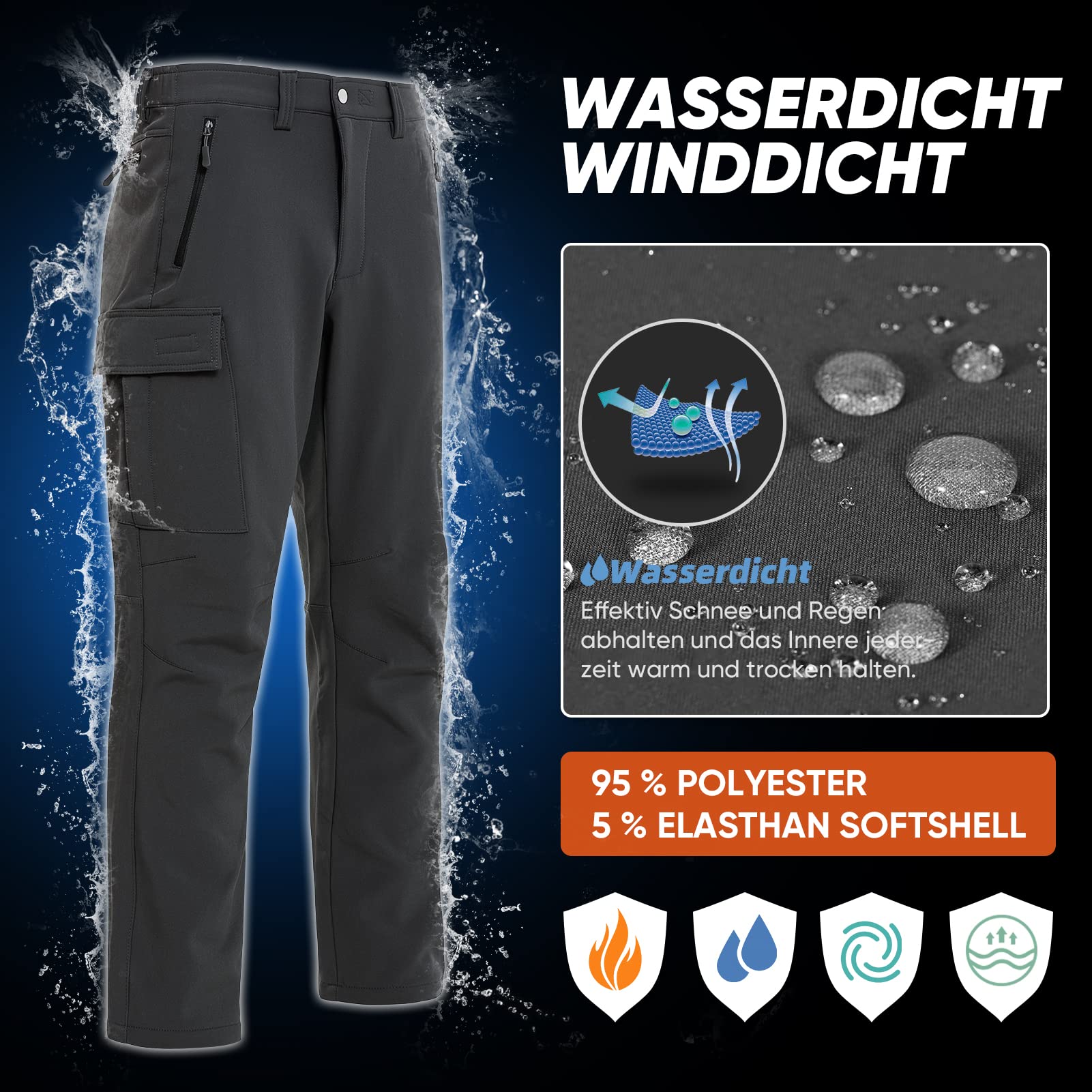 Pantalon de ski thermique pour homme - Pantalon de neige : imperméable et doublé - Pantalon d'hiver Softshell pour l'hiver et le snowboard