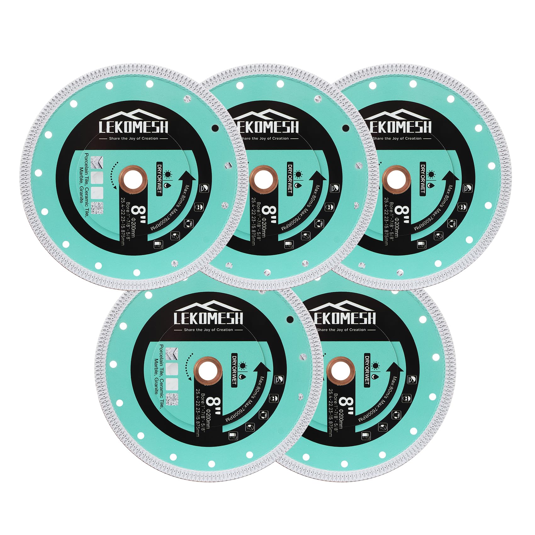 8 Inch Tile Blade - 5pcs Diamond Saw Blade Cutting Disc Wheel with X Mesh Super Thin Fast,Clean Cut Porcelain Ceramic Tile Marble Granite Artificial Stone