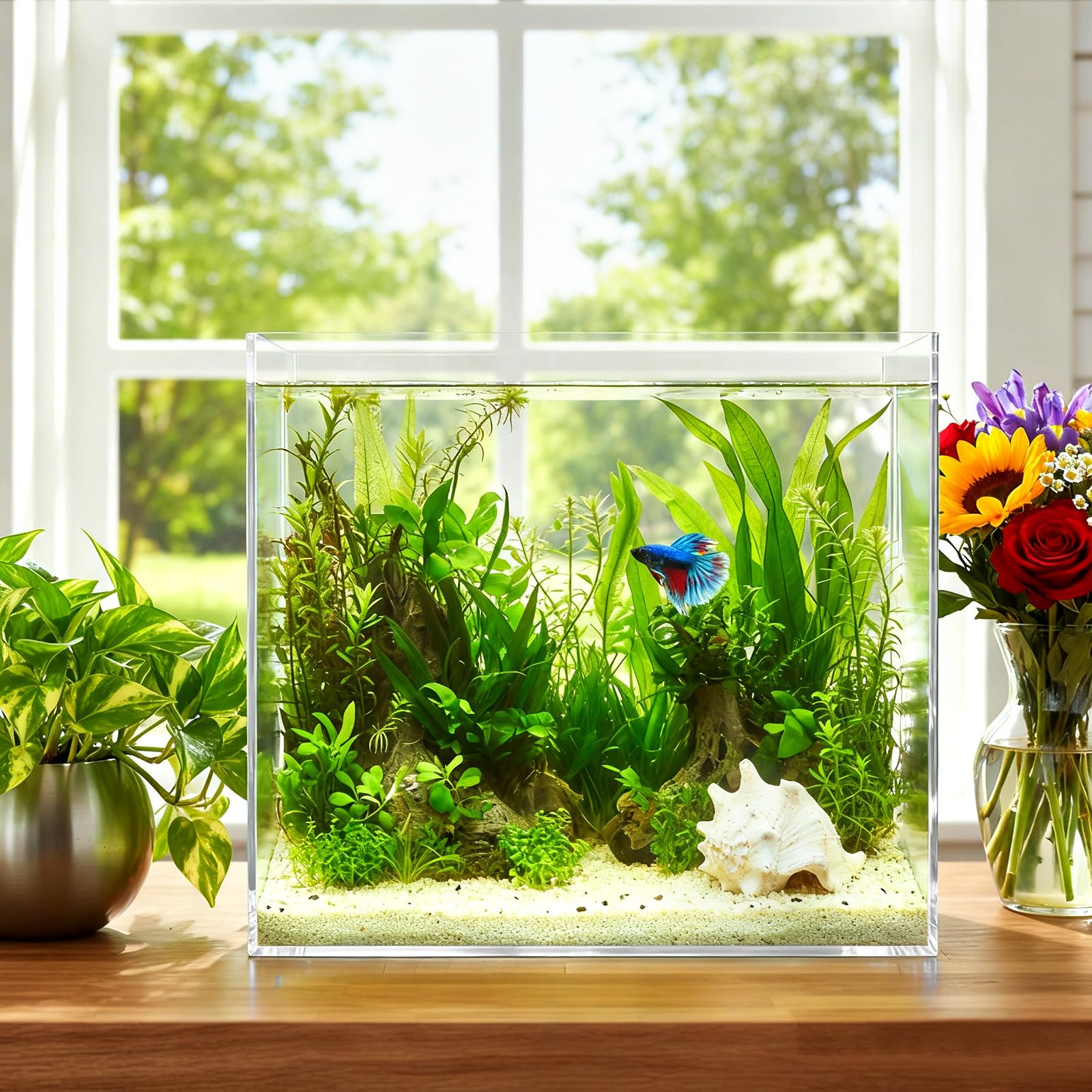 Aquarium en acrylique avec tapis, pour élever des poissons Betta, des poissons rouges, des escargots, des serpents, des crevettes et des plantes aquatiques, facile à entretenir