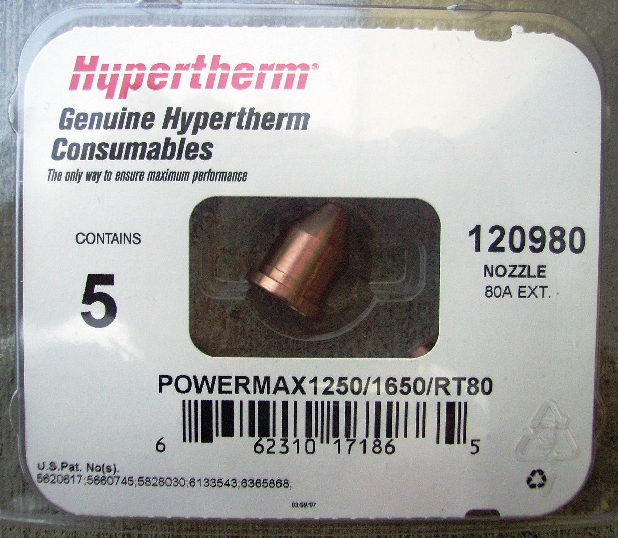 Hypertherm 120980 80 Amp Plasma Cutting Nozzles - 5 Pack