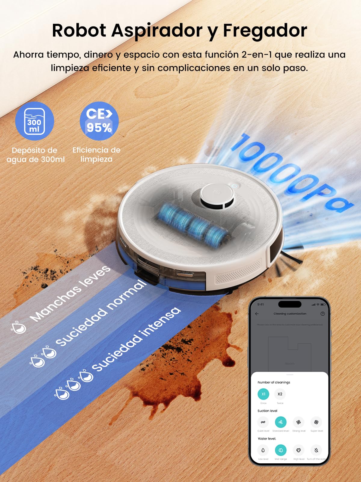 Lefant M2 Pro Robot Aspirador y Fregasuelos con Autovaciado, 6000Pa, Mapeo Multinivel, Navegación dToF, Evitación Obstáculos 190° PSD, Limpieza Personalizada, WiFi/App/Alexa, 2,4G & 5G, Negro