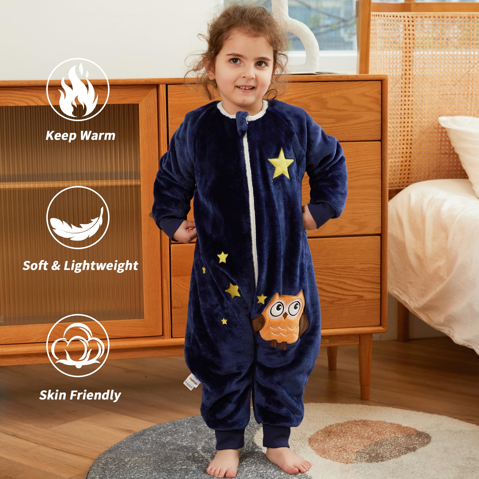 Monstoyo Sacco Nanna con Piedini Bambini Bambina, Invernale Flanella Pigiama Pagliaccetto Neonato, Maniche Lunghe & Gambe Separate Sacco a Pelo Cartone Tuta per Ragazze Ragazzi 0-6 Anni