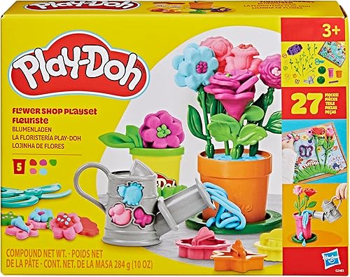 Play-Doh Flower Shop Playset, 27 accesorios de juguete de jardín, artes y manualidades para niños, 3+