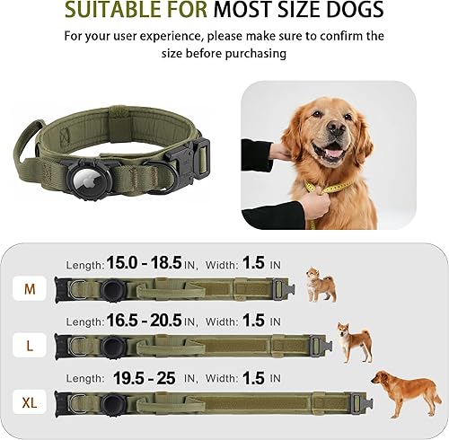 Miniatura 6 de Collar táctico AirTag para perro, resistente, ajustable, con GPS, compatible con Apple AirTag, con soporte y asa de control para perros medianos y