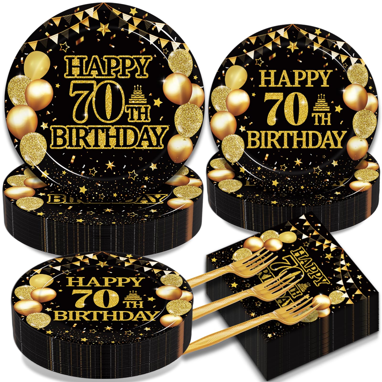 Kepeel 200Pcs 70th Birthday Party Tableware Set, Back in 1956 Birthday Party Decorations Supplies for Men Women Cheers to 70 Years Disposable Paper